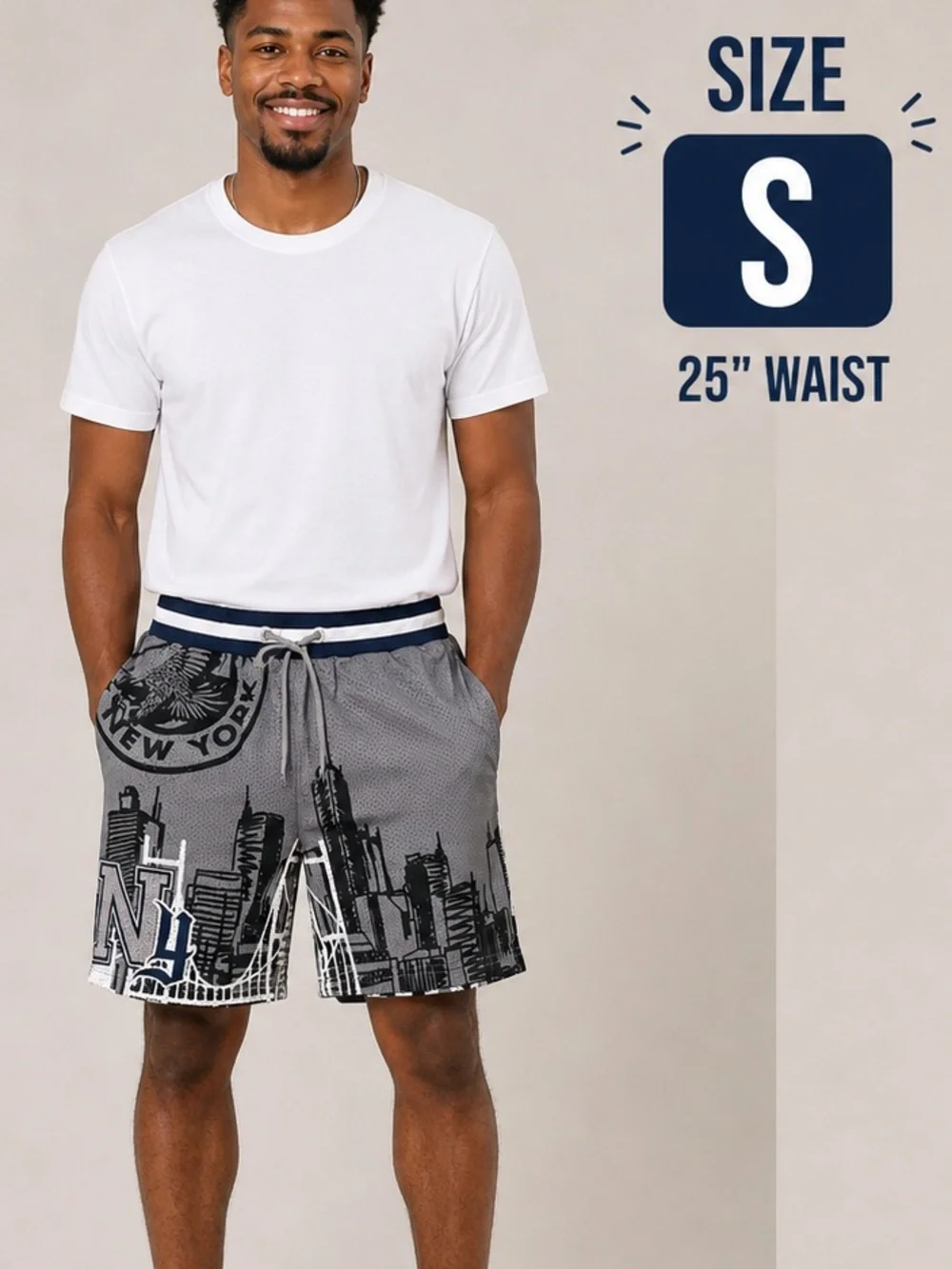 Rebel minds New York Skyline Graphic Men’s Basketball Shorts - w POCKETS - SMALL
